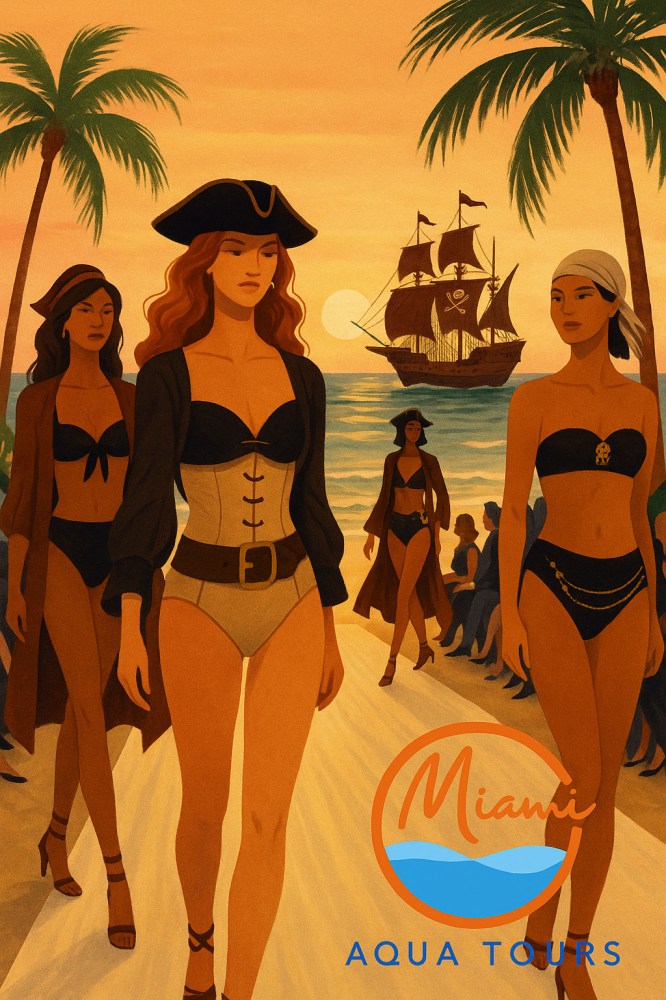 a group of people on a beach with palm trees
