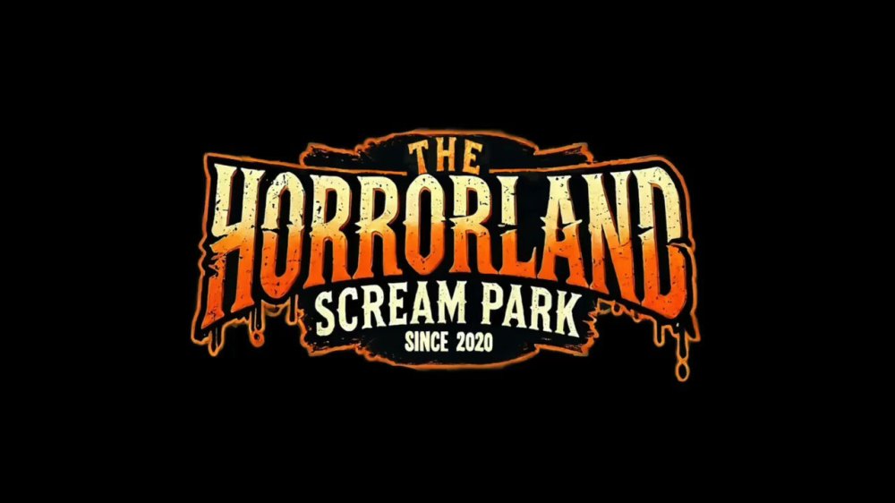 Logo: 'The Horrorland Scream Park Since 2020' in orange text with a dripping effect on black background.