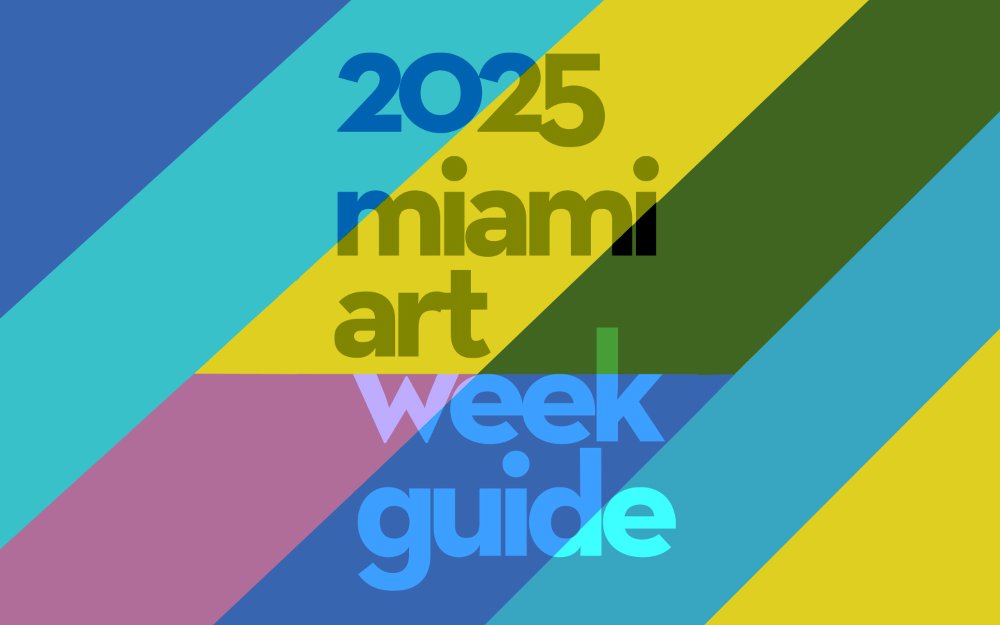 Colorful geometric lines with text: 2025 Miami Art Week Guide.