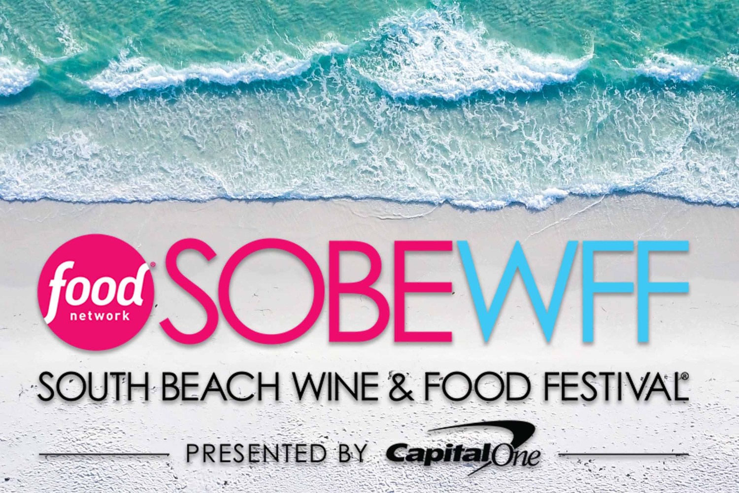 SOBEWFF promotional image with beach waves, 'Food Network' logo, and Capital One label.