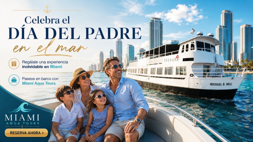 Family in a boat enjoying a tour with skyscrapers in the background.